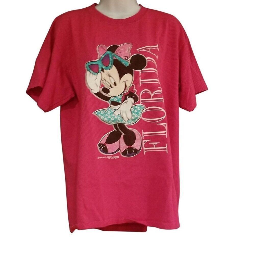 Vintage 80s Walt Disney T-shirt Minnie Mouse Florida Womens L Pink USA